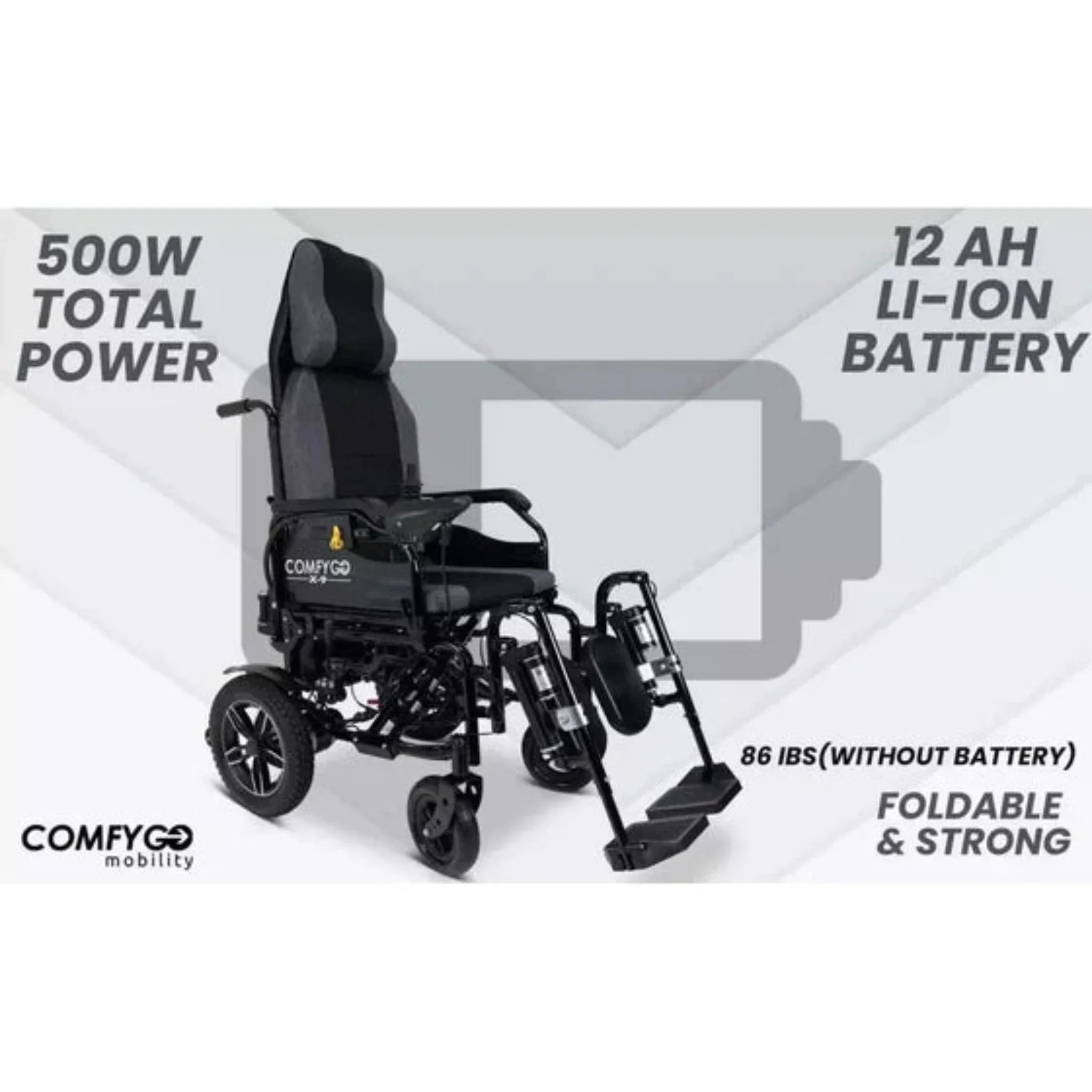 ComfyGO X-9 Remote Controlled Electric Wheelchair with Automatic Recline